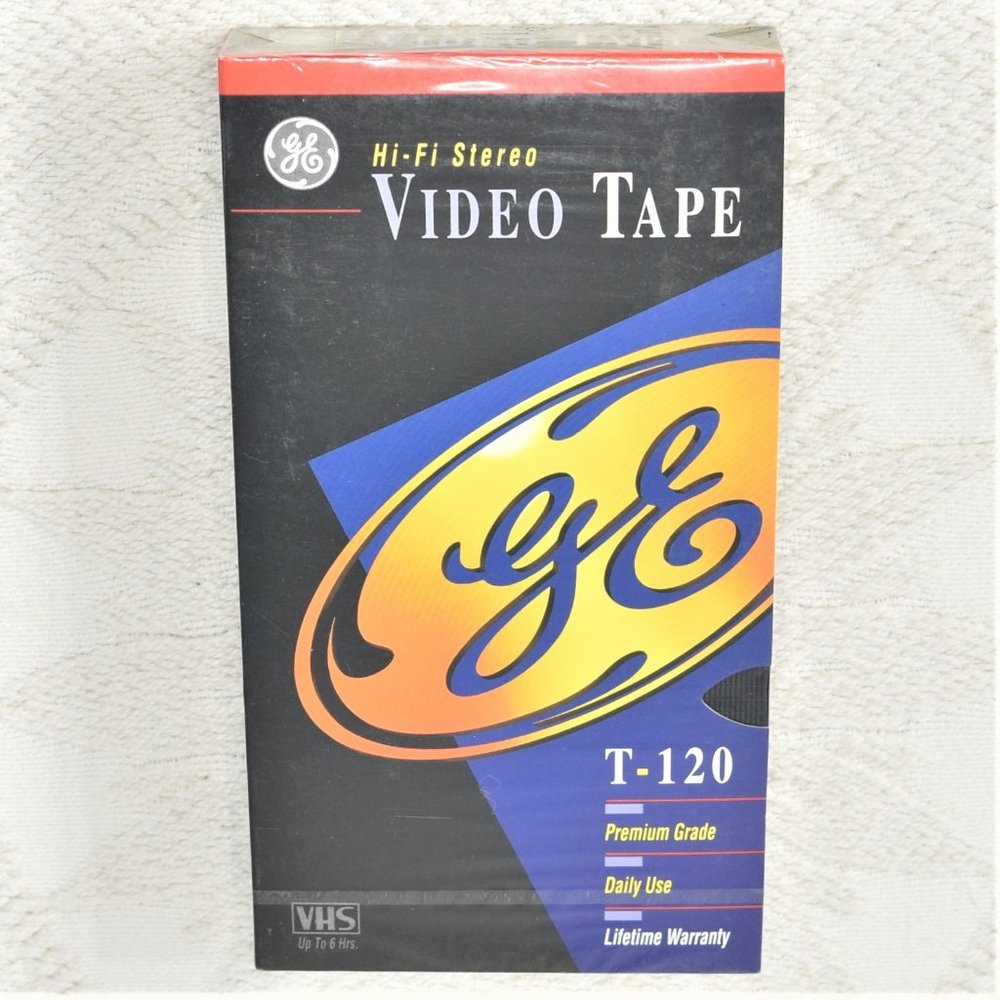 SEALED GE Hi-Fi Stereo T-120 VHS Movies Blank Video Tape 6 Hour Premium Vintage